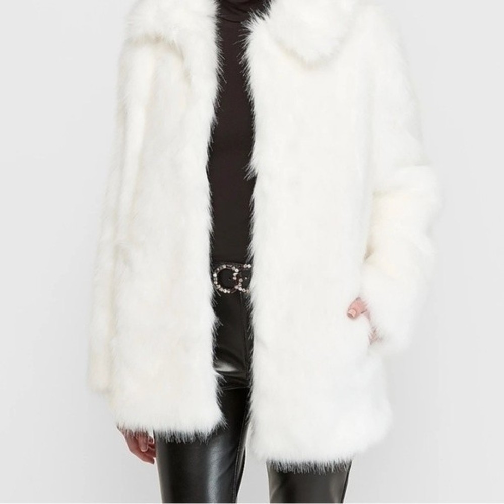 Express Long White Faux Fur Coat